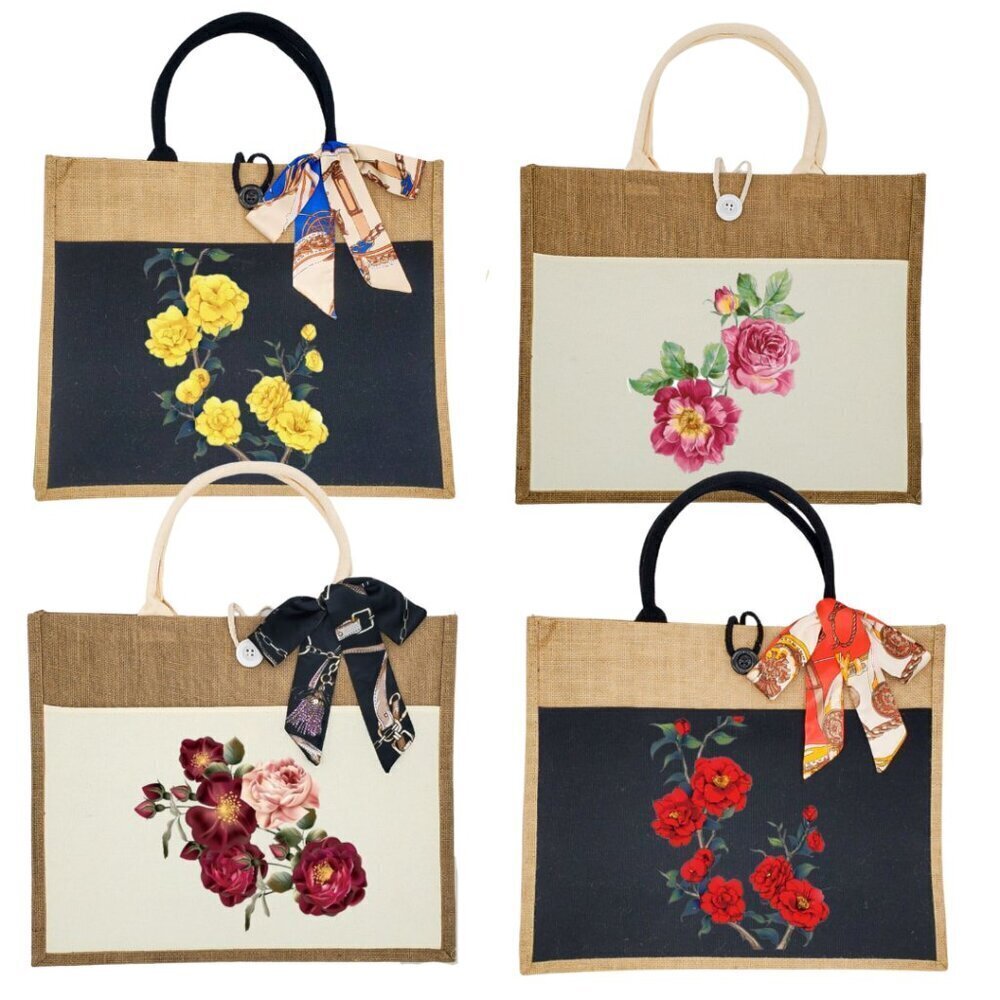Custom Canvas Tote Bag, Large Size - Floral Theme, Black or Cream Tote